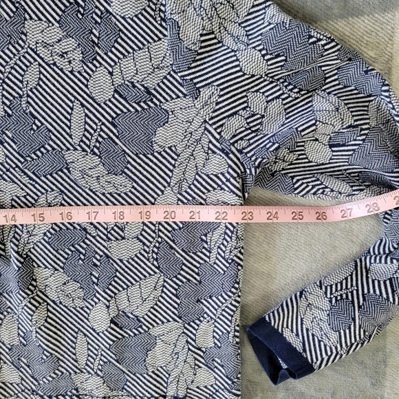 Lands' End Jacquard Open-Front Long Cardigan Sweater Deep Sea Navy Chevron Sz L - Picture 9 of 10